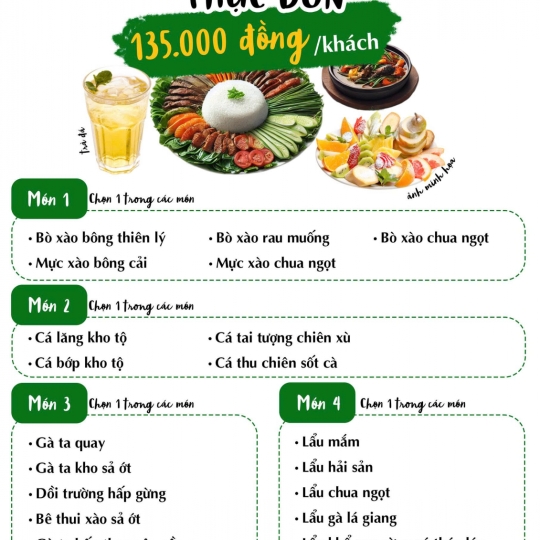 Thực Đơn Combo 3 - 135.000đ/khách